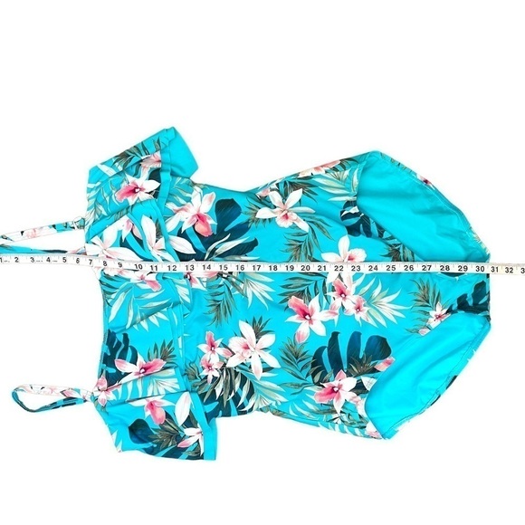 Coco Contours Agate Ruffle Bandeau Bra Sized One Piece Swimsuit - Tropicale - Picture 15 of 16